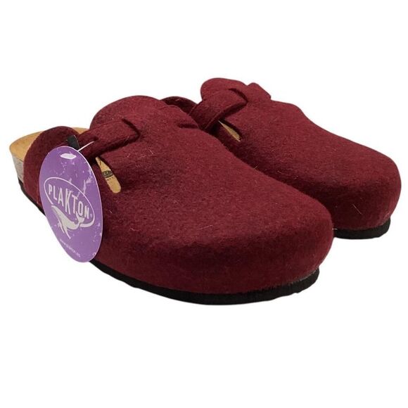 Plakton Clogs Women 11 42 Red Blogg Felted Wool Cork Slip On Soft Footbed NEW - Picture 1 of 8